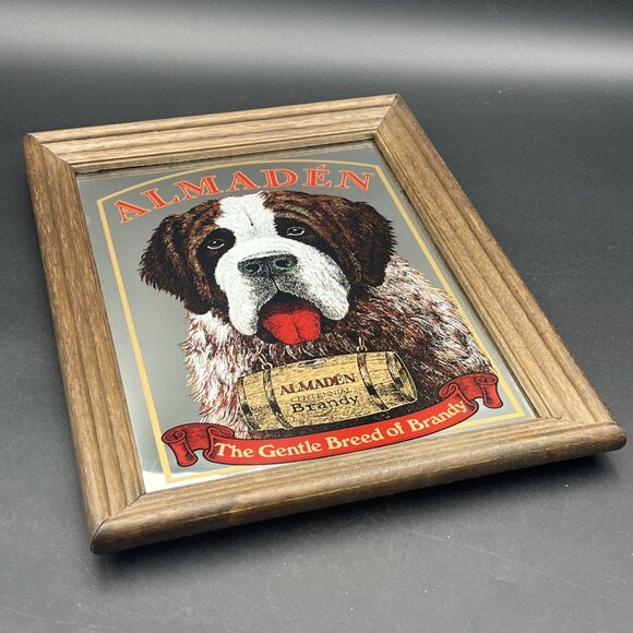 Vintage 11"x14" Almaden Centennial Brandy Mirror Sign with St Bernard Mascot - Picture 6 of 12